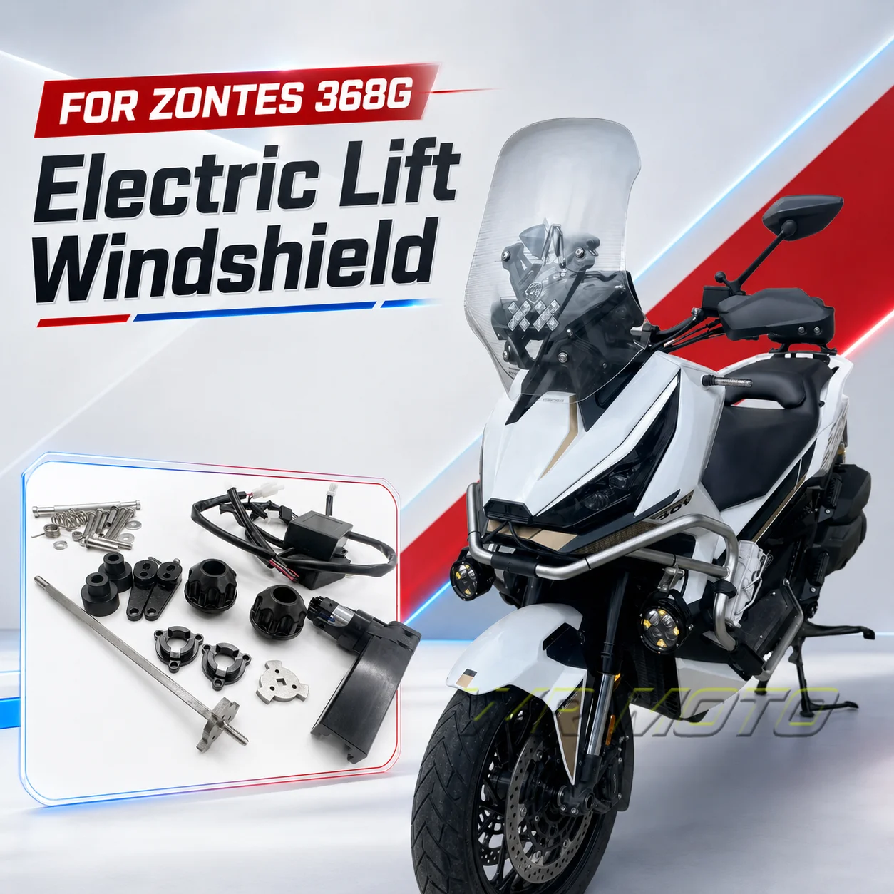 Motorcycle Electric Adjustable Windscreen Lift Kit Memory Restore Function For ZONTES 368G