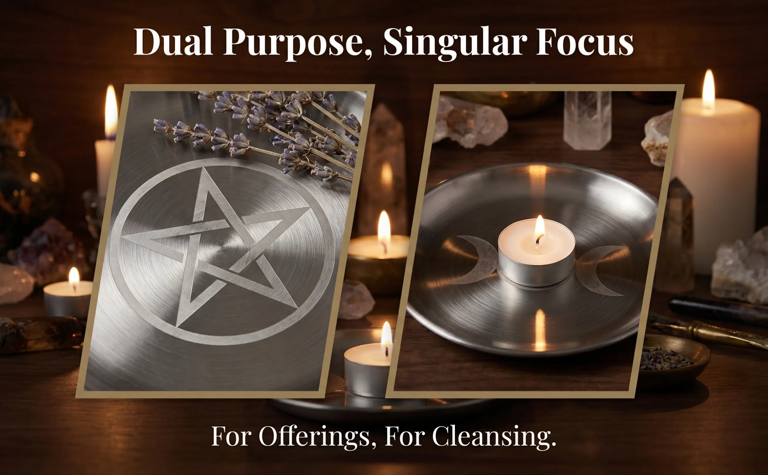 2Pcs Pentagram Silver Shaman Ritual Plate Offering Bowl Tarot Astrology Jewelry Tray Iron Flat Storage Magical Decor