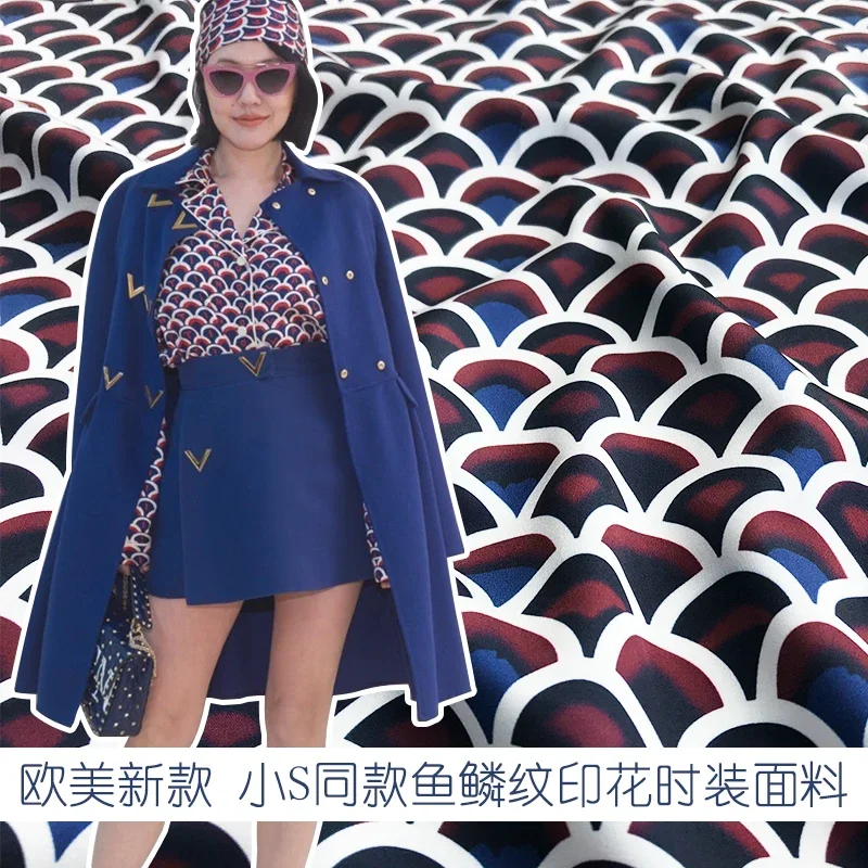 Italian V-O brand 100% polyester printed fabric Micro Elastic Shirt Dress 1Polyester Fabric Fashion Week Printed Fabric