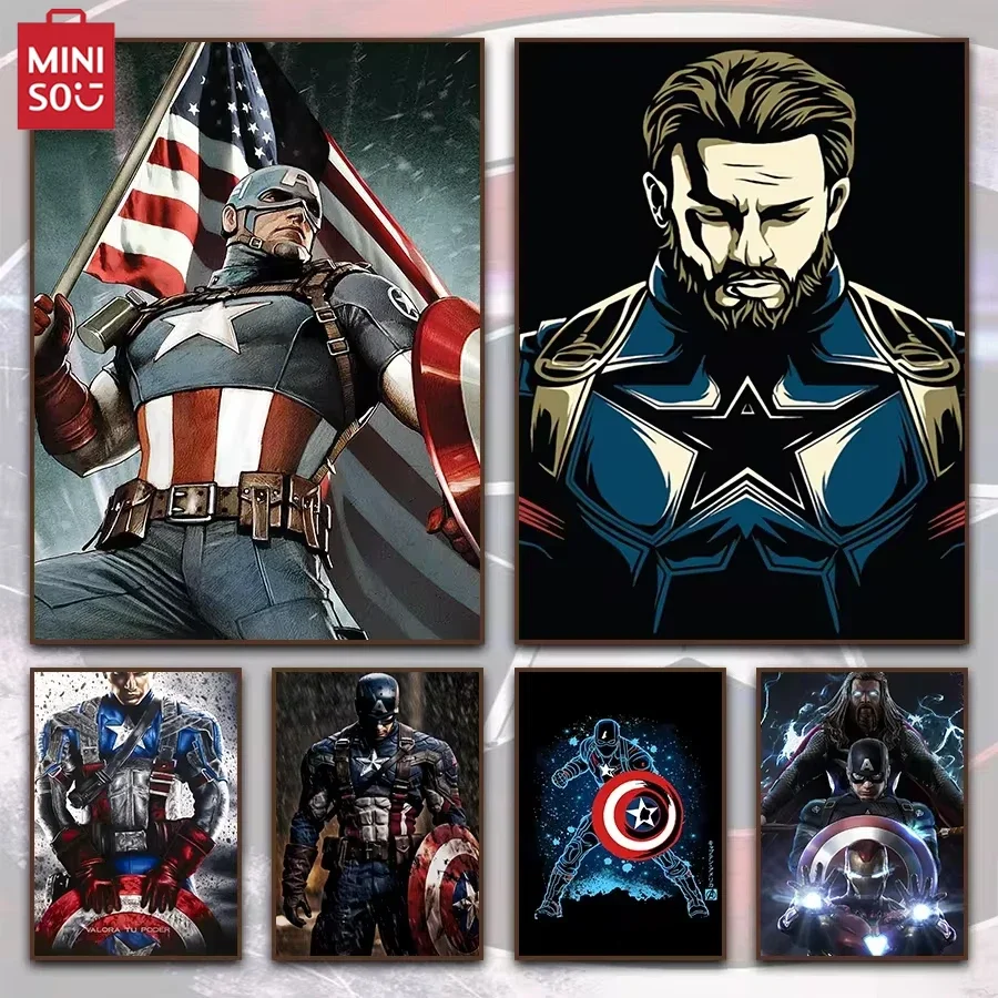 MINISO-Póster artístico de pared de Los vengadores de Marvel, Capitán América, sala de estar, dormitorio, decoración del hogar, impresiones, pintura en lienzo Interior, Wallpap