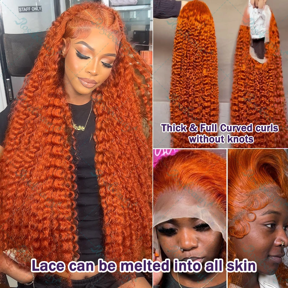 Deep Wave 40 Inch Ginger Orange Vietnamese 13x6 Lace Front Wigs Original