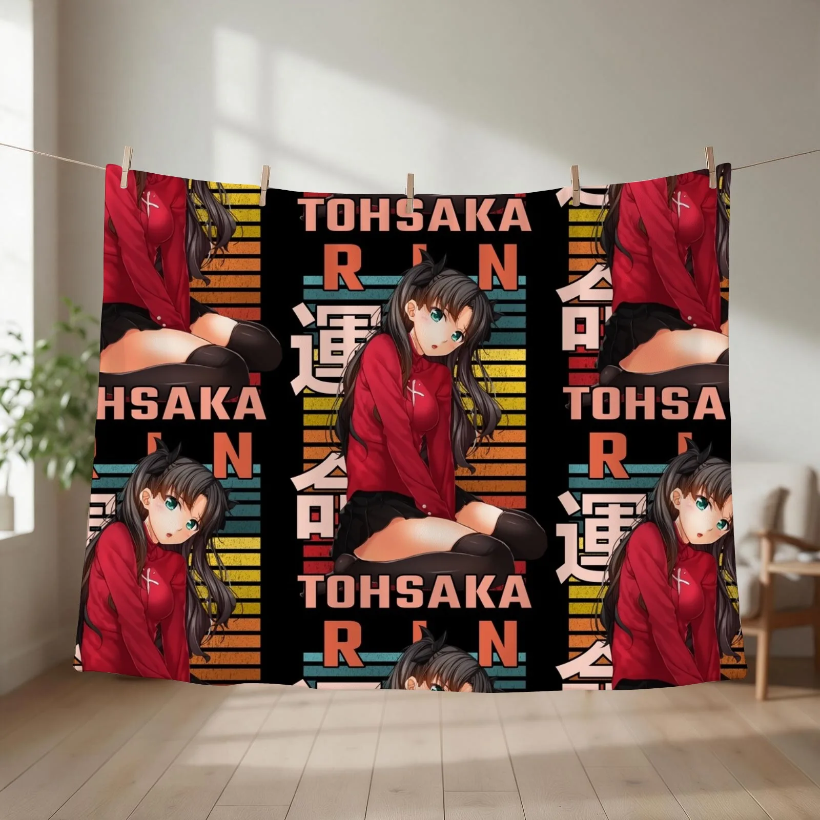 Rin Tohsaka Fate/Zero Retro Anime Design Throw Blanket