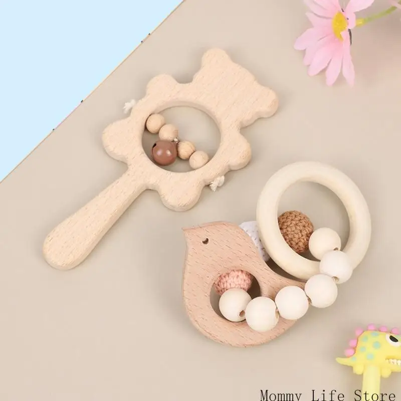 2PCS bằng gỗ rồng đồ chơi teether cho bé gấu tay cầm tay răng re