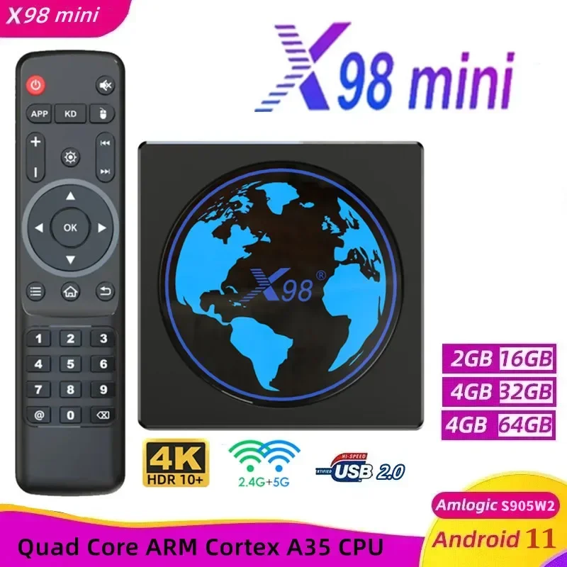 

X98 mini Smart TV Box Android 11 4G 32GB/64GB Amlogic S905W2 X98mini AV1 2.4G/5GWifi BT 4K 60fps Media Player 2G16G Set Top Box