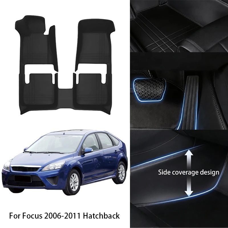 

Комплект автомобильных ковриков из искусственной кожи на заказ для Ford Focus Hatchback Sedan 2006, 2014, 2022. Роскошный полный комплект аксессуаров для интерьера автомобиля.