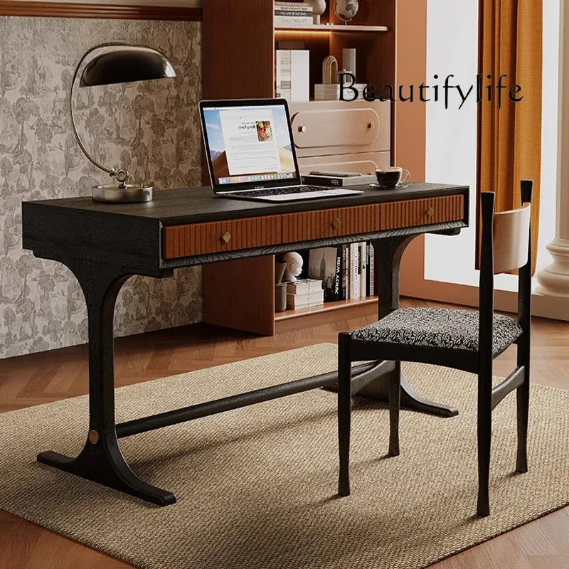 X36 Medieval Style Solid Wood Children's Study Table Bedroom Study Writing Desk With Bookshelf Simple Computer Desk Desk
