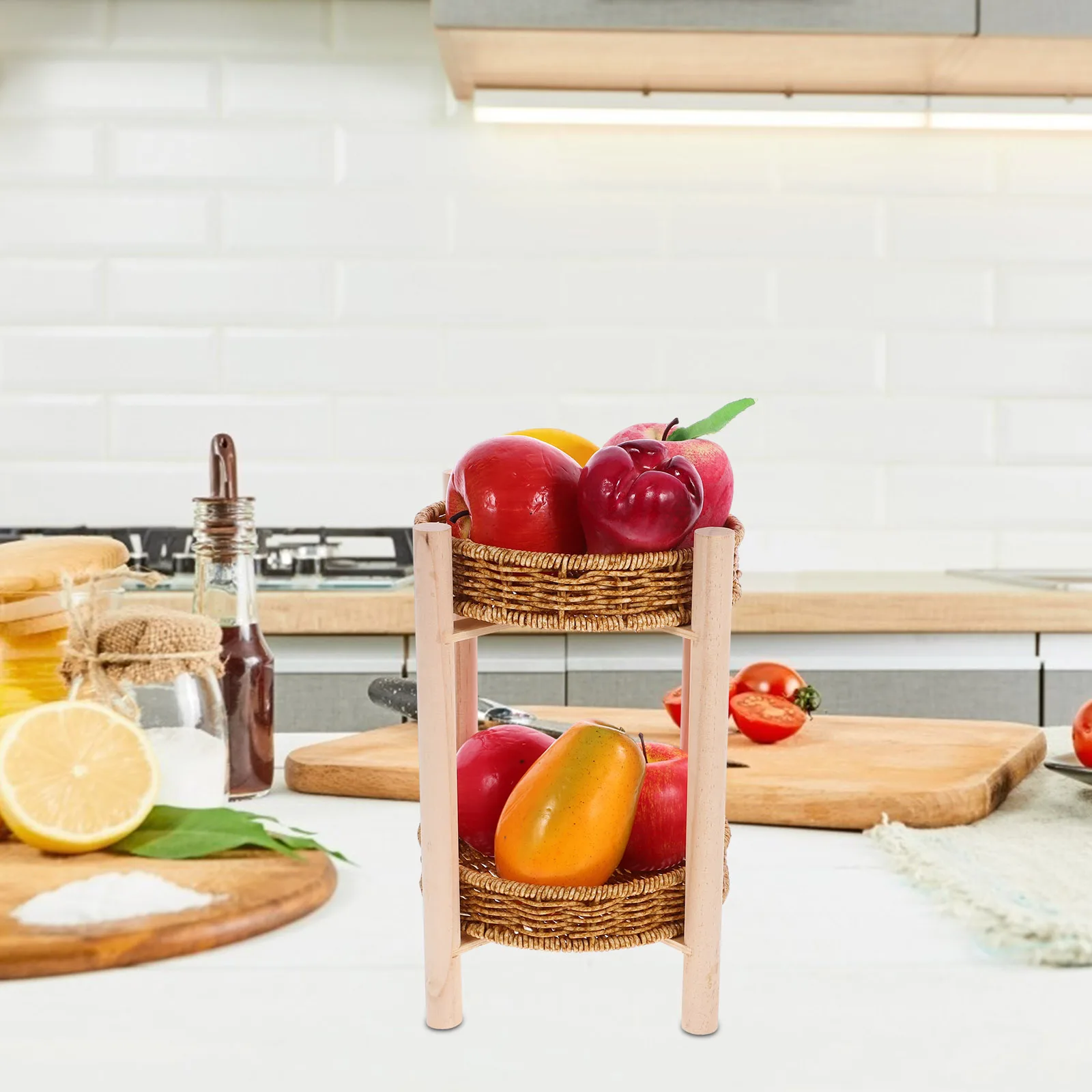 

Fruit Plate Storage Baskets Imitation Rattan Hand Woven Multi Function Lightweight Tray Container Kitchen Bar