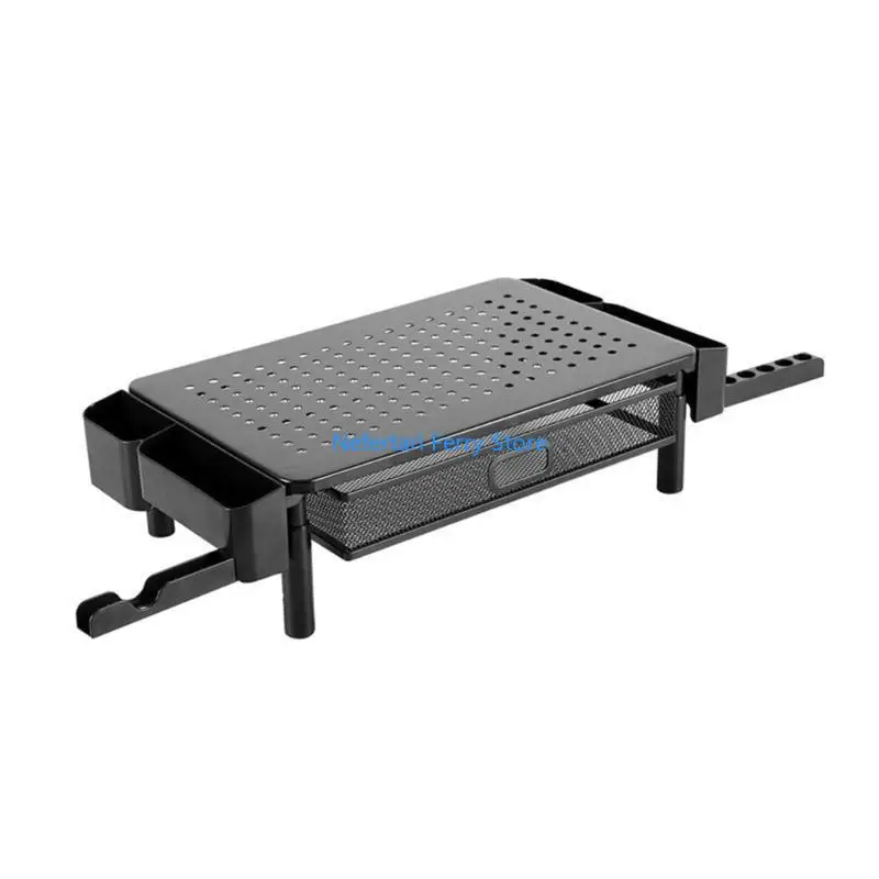 

A9BD Screen Stand with Ventilation Drawer and Side Storage Height Adjustable Metal Screen Stand Laptop Stand Desk Organizers