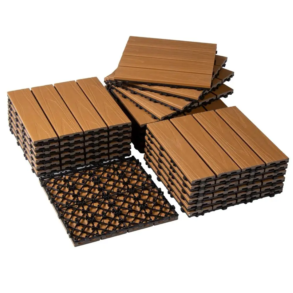 Wood Plastic Composite Interlocking Deck Tiles Waterproof Outdoor Indoor Flooring Non-slip Easy Assemble Durable Maintenance