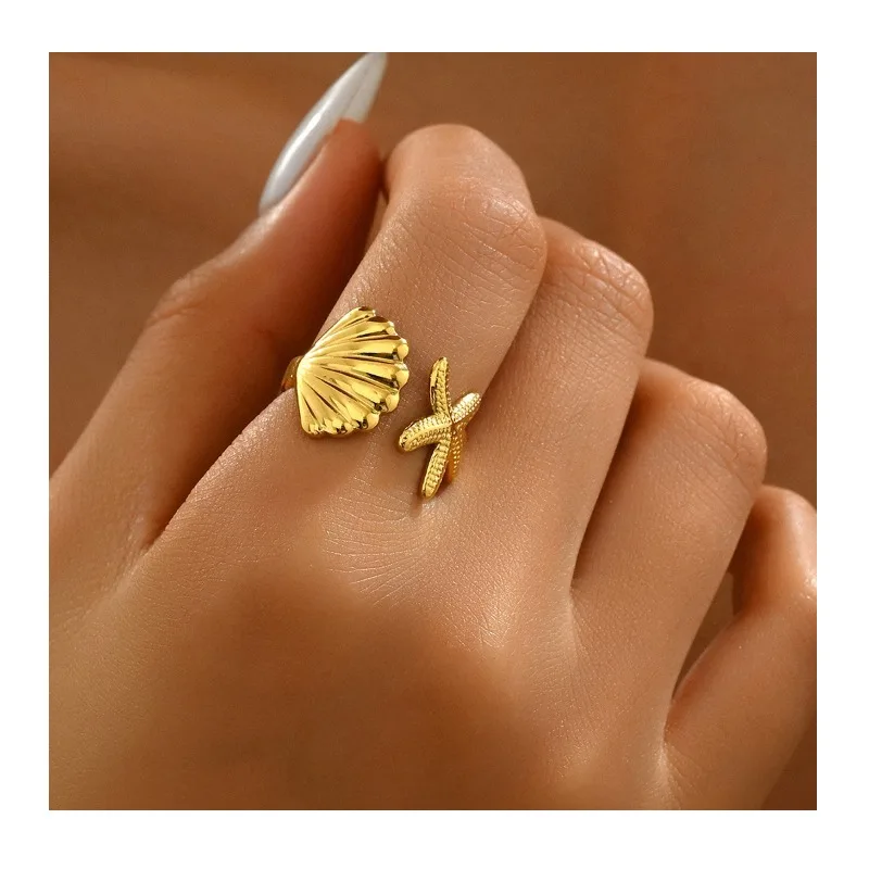

Fashion Plain Ring Ring Female Starfish Shell High-end Design Opening Gram Adjustment Ring Versatile Jewelry