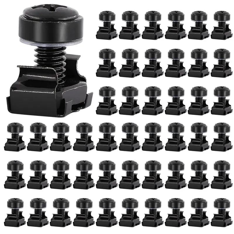 

100 шт. винтов, гаек и шайб M6x16 мм для монтажа компьютерных стоек и серверных шкафов, новые винты и гайки для стоек