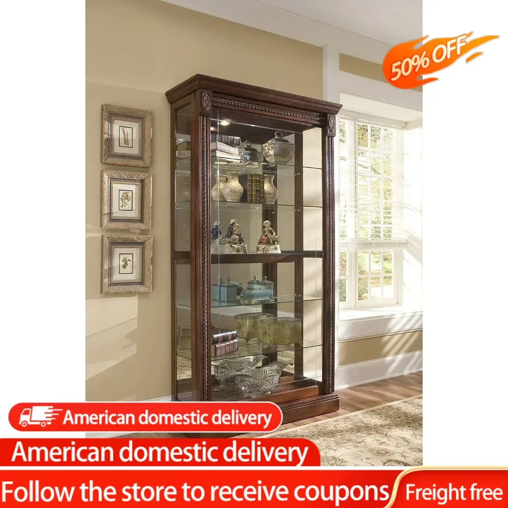 Two Way Sliding Door Curio, 43 by 17 by 80-Inch, Medallion Cherry Finish, Brown