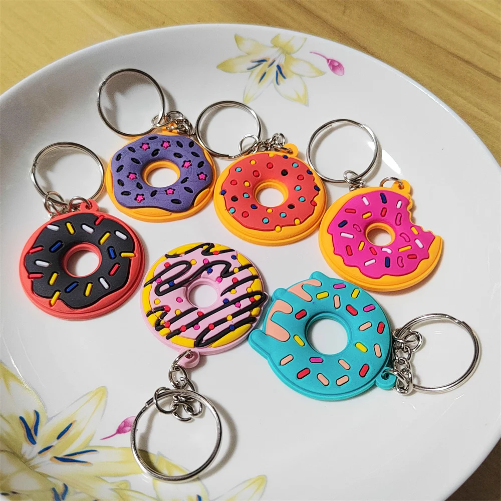 Creative Sweet Donut Keychain Car Key Ring Party Kids Food Pendant Keyrings Holder Christmas Gifts Ornaments Car Accessories