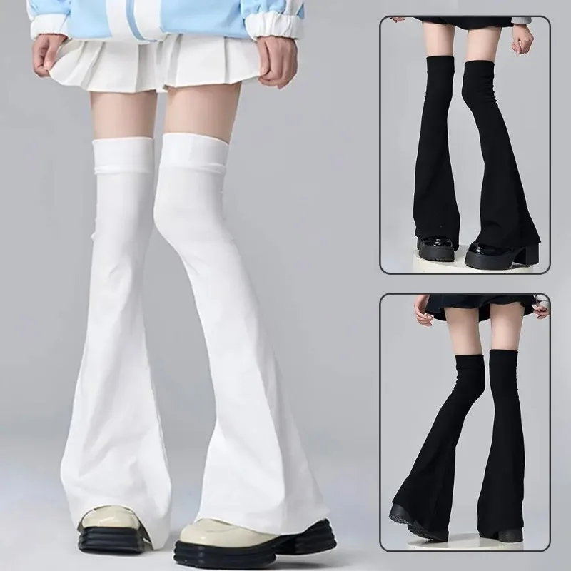 Y2K Leg Stockings Black White Gothic Lolita Over Knee High Sock Lolita Over Knee Leg Warmer Over The Knee Horn Shaped Cuffs