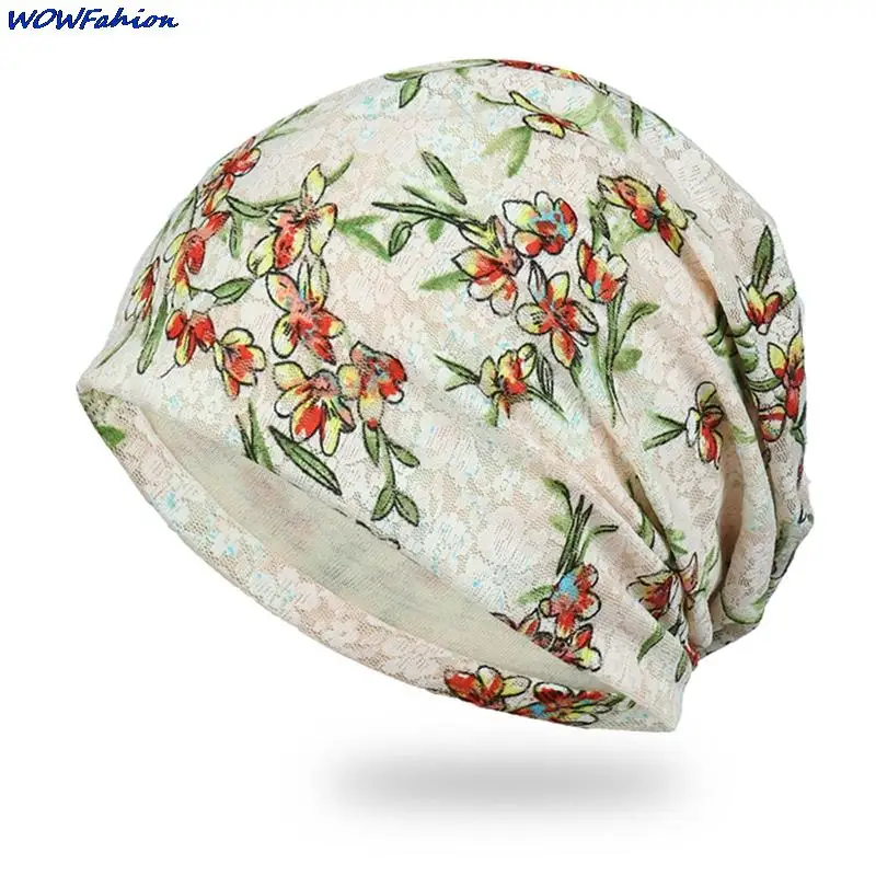 Women's Thin Head Cap Breathable Turban Cap Summer Autumn Confinement Cap Air Conditioning Cap Flower Printed Beanie Cap