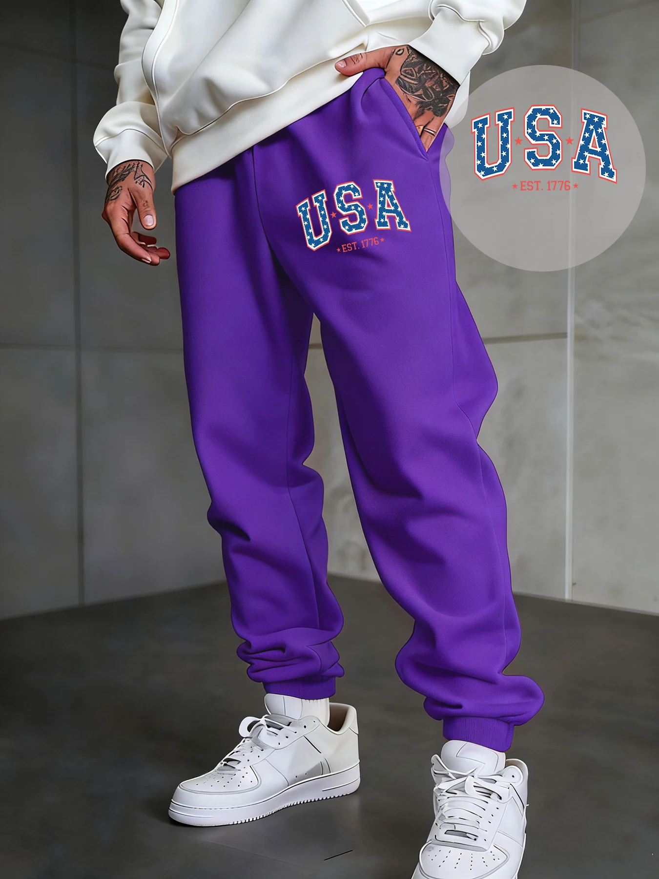 

Creative Usa Est 1776 Letter Print Men Sweatpants Autumn Hip Hop Trousers Fleece Drawstring Jogging Pant Comfortable Long Pants