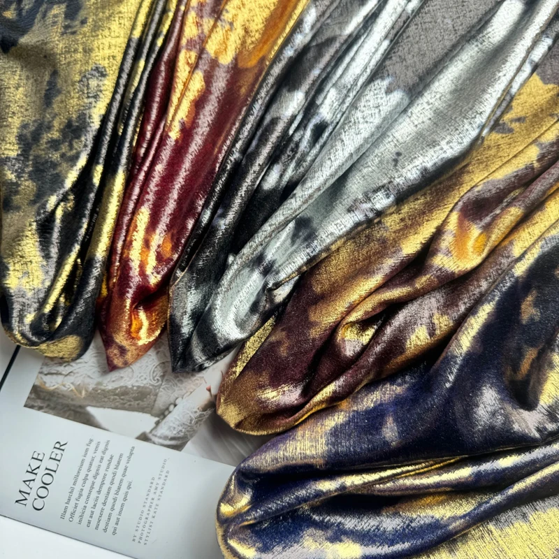 1yard Irregular Gold-Stamped Velvet Fabric Bronzing Two-Tone for Stage Clothes Shirt European American Fashion Dress DIY Sewing