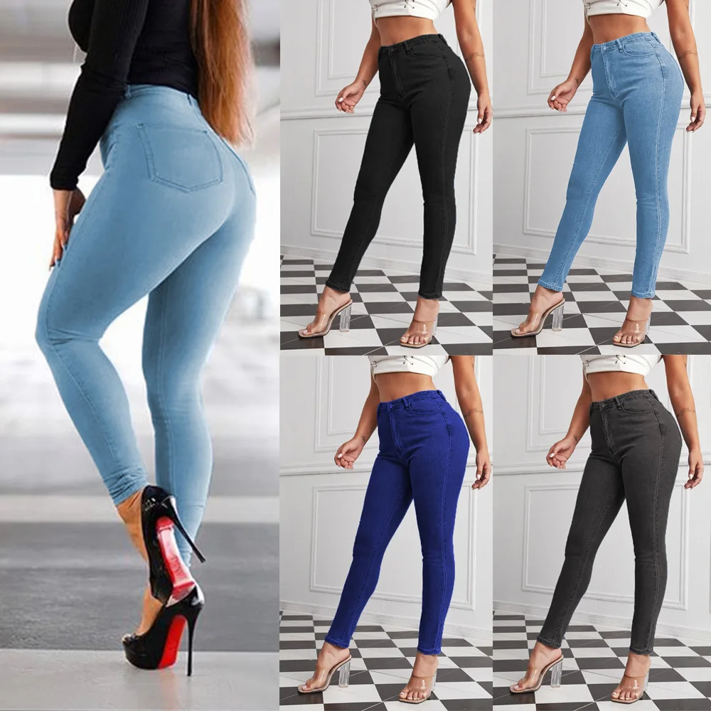 

Sexy High-Waist Women's Jeans Tight Fitting Pencil Pants Cotton Stretch Denim Commute Style Casual Female Fashion
