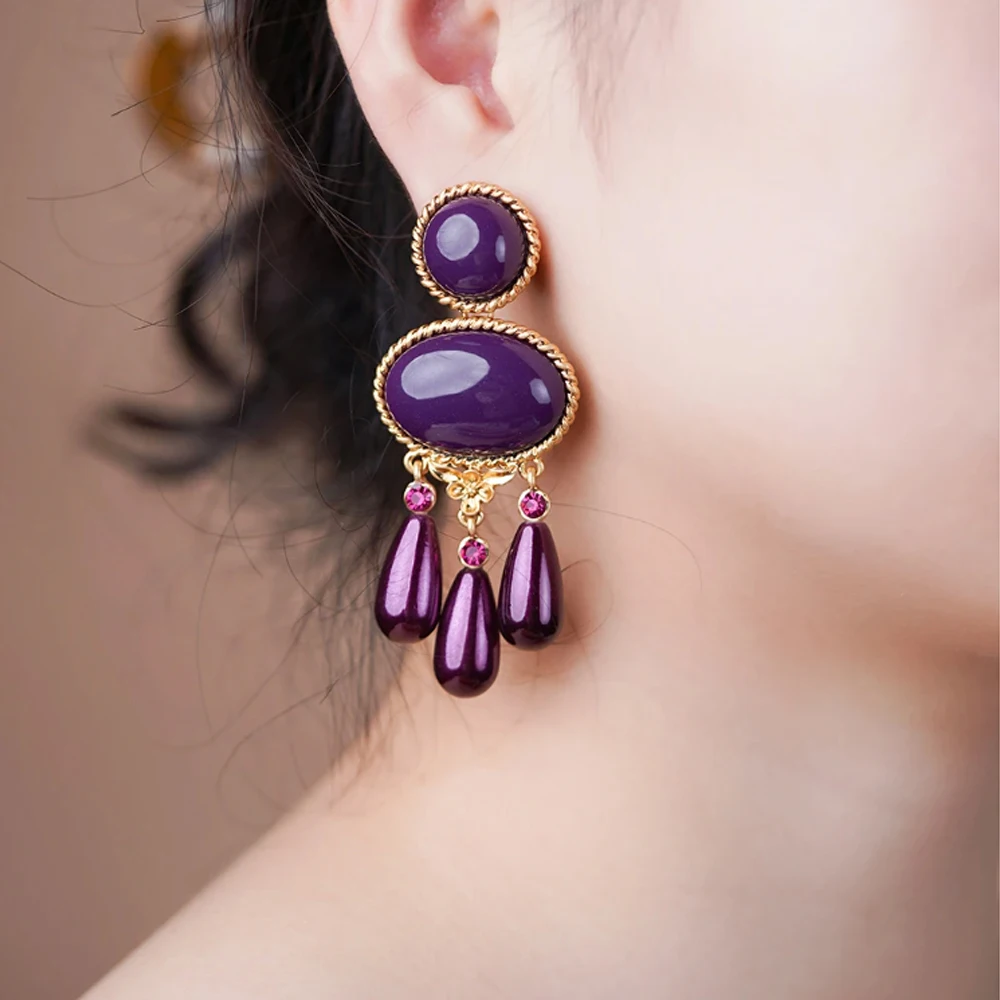 New Flash Resin Purple Earrings For Women Crystal Drips Pendant Colorful Party Statement Jewelry Accessories Gift