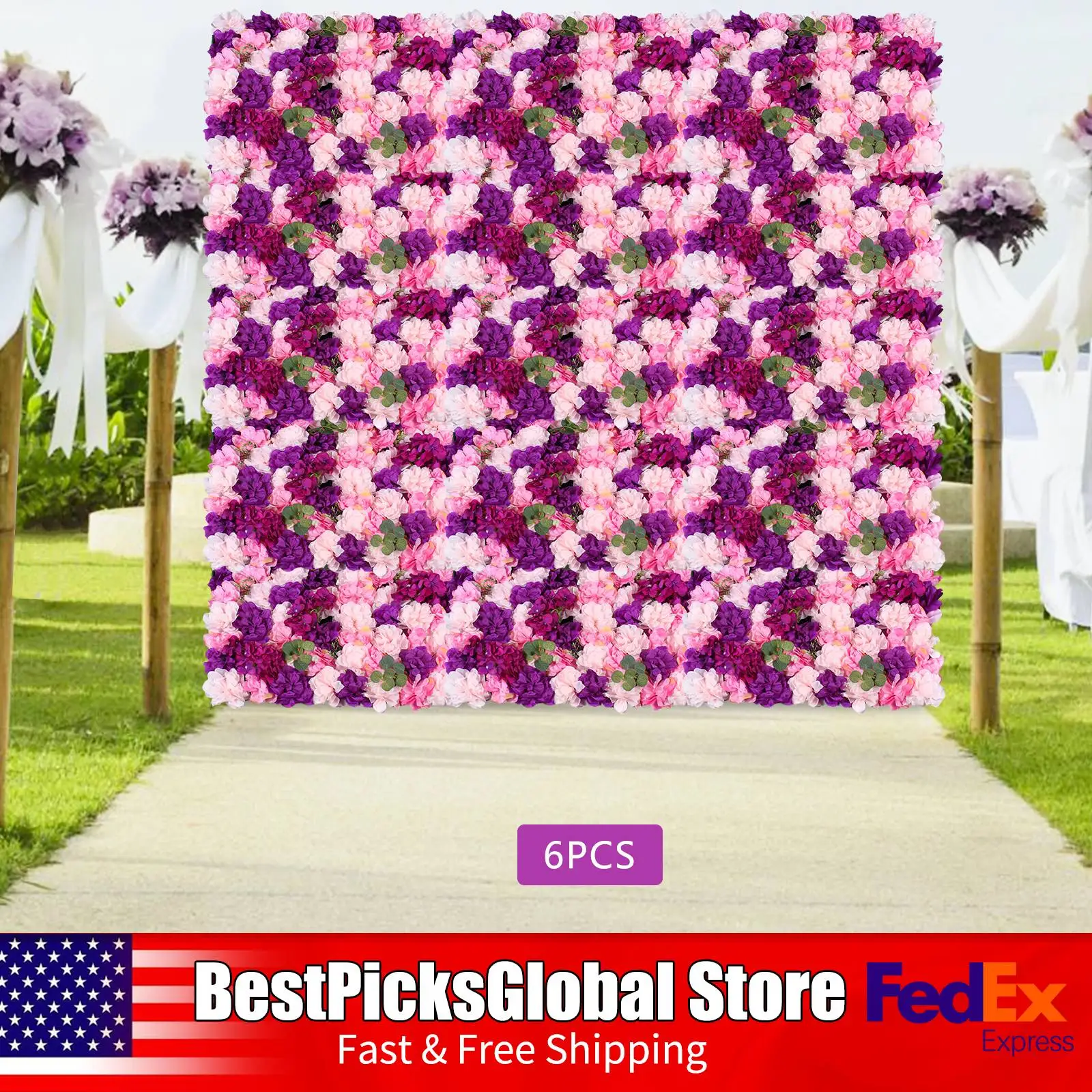 

6 шт. цветочные настенные панели, настенные искусственные цветочные украшения для свадебных фонов, гардеробных, розовый + фиолетовый