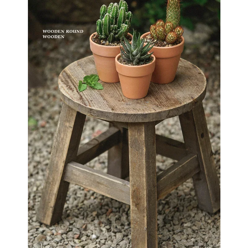 Natural Solid Wood Plant Stand Round Log Stool Flower Pot Holder Indoor Outdoor Garden Display Shelf Side Table for Patio