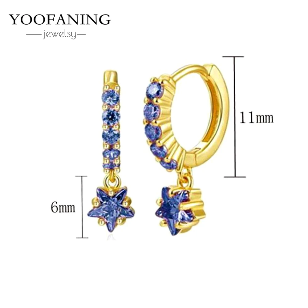 925 Sterling Silver Ear Needle Exquisite Luxury Hoop Earring Exquisite Blue Zircon Fashion Series Earring for Women Jewelry Gift
