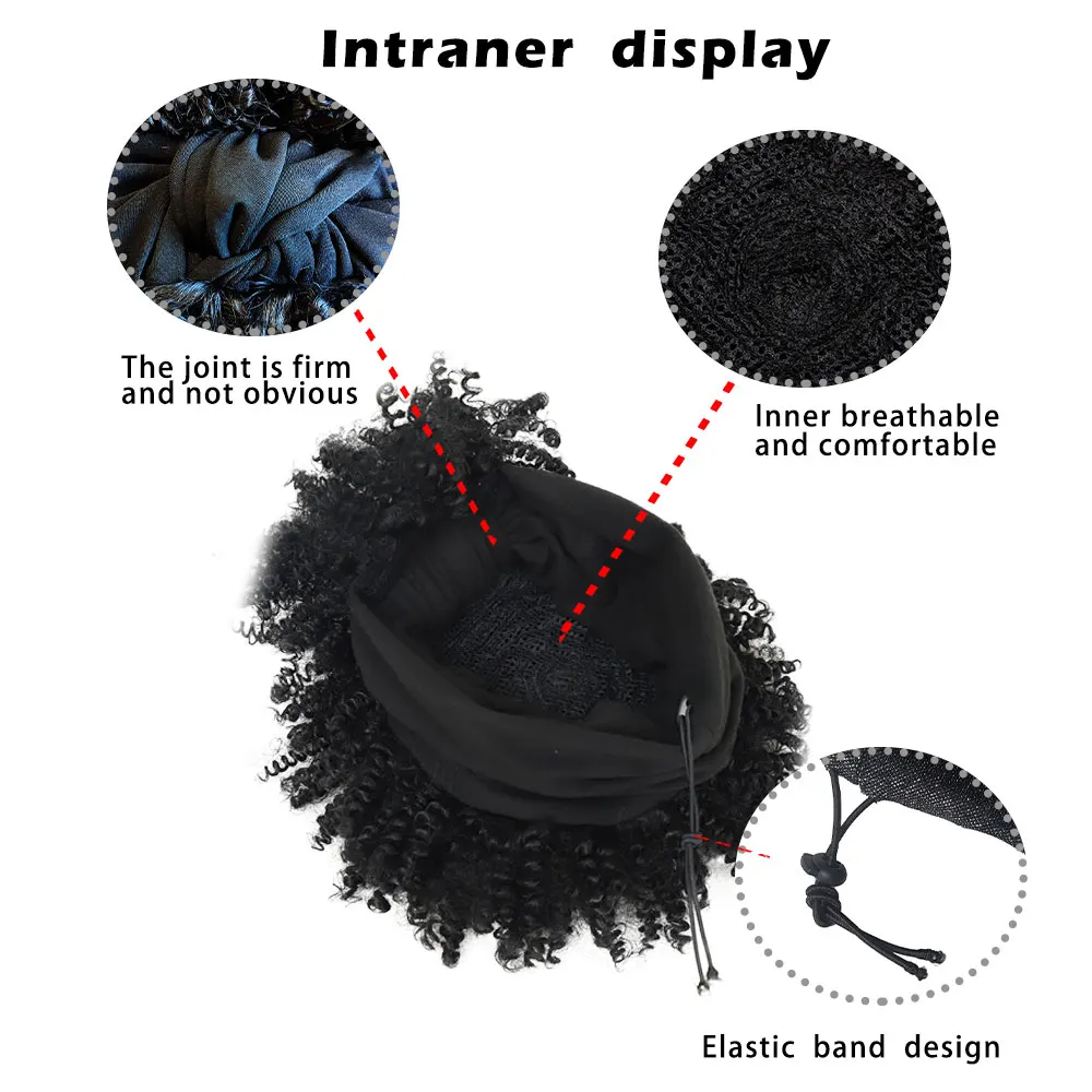 วิกผมแบบคาดศีรษะทรงหยิกสั้นแบบแอฟโฟรพัฟ สำหรับผู้หญิง วิกผมสังเคราะห์แบบธรรมชาติ ใช้ได้ทุกวัน