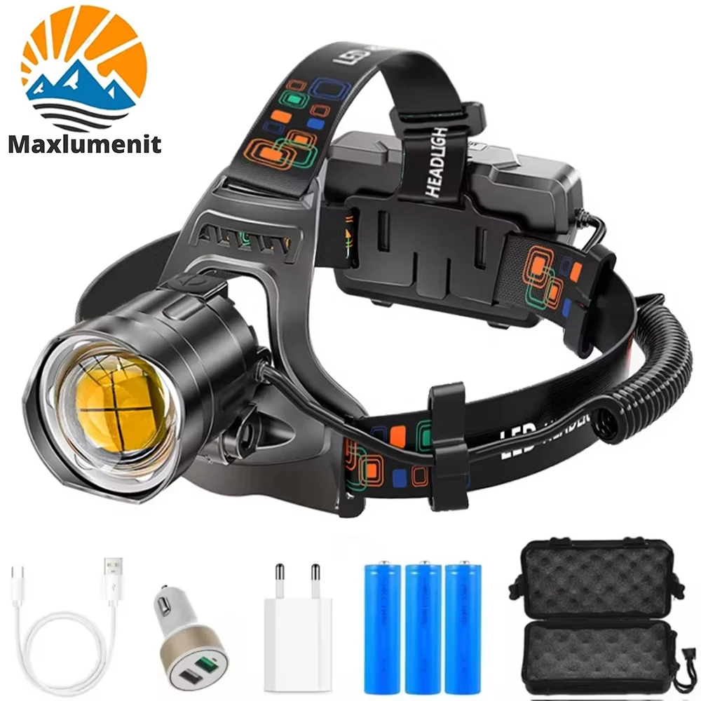 Potężna latarka czołowa XHP100 Led Zoomable USB akumulator reflektor dużej mocy wodoodporna moc wyjściowa 18650 Super jasna latarka czołowa