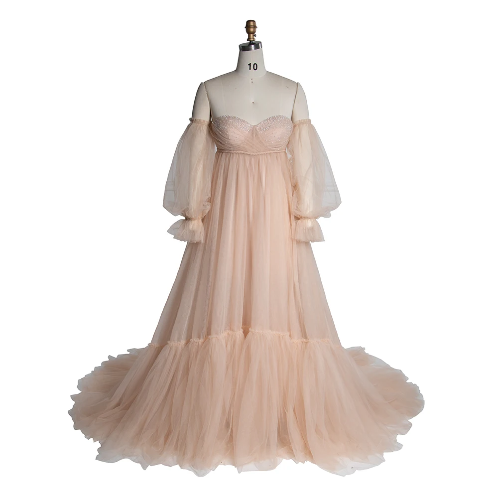 

Tulle Maternity Photoshoot Dress with Leg Slit Long Dress for Pregnant Women for Photo Shoot Pregnancy Shooting Dress YW250053