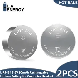 2PCS LIR1454 3.6V 90mAh Rechargeable Lithium Battery LIR 1454 Replace CR1454 ICR1454S for Computer Headset Earphone Button Cells