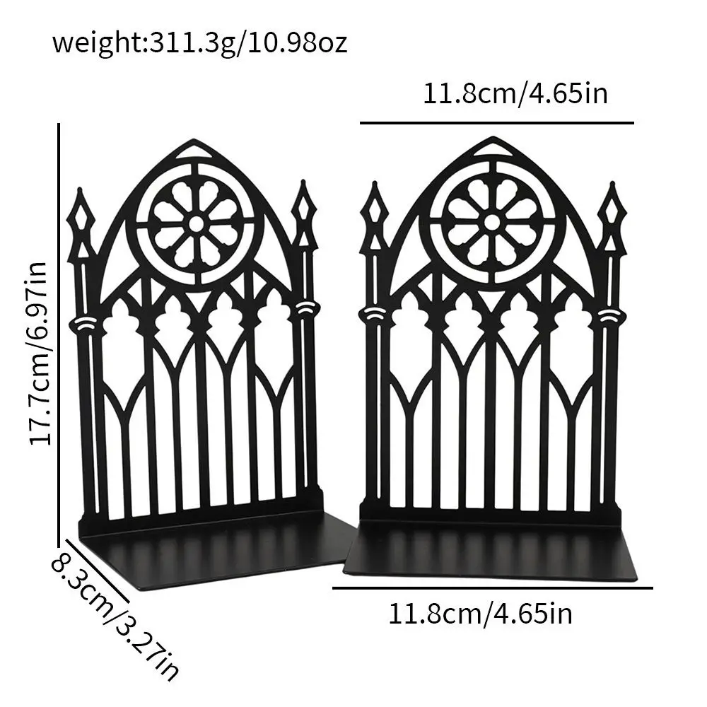 Gothic Students Book Ends Rust Resistant Freestanding Book Divider Holder Anti-Slip Openwork Design Display Bookshelf Study Room