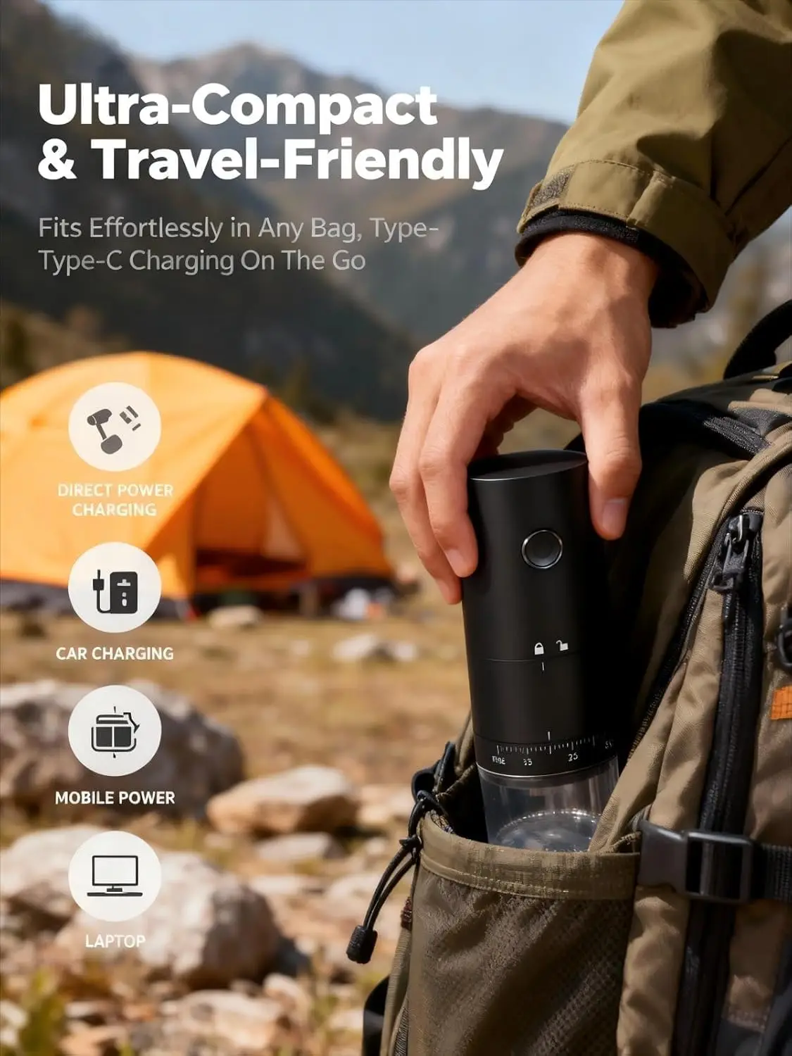 Portable Burr Coffee Grinder With 38 Settings Cordless 2000mAh Rechargeable Fast Grinding for Travel Espresso