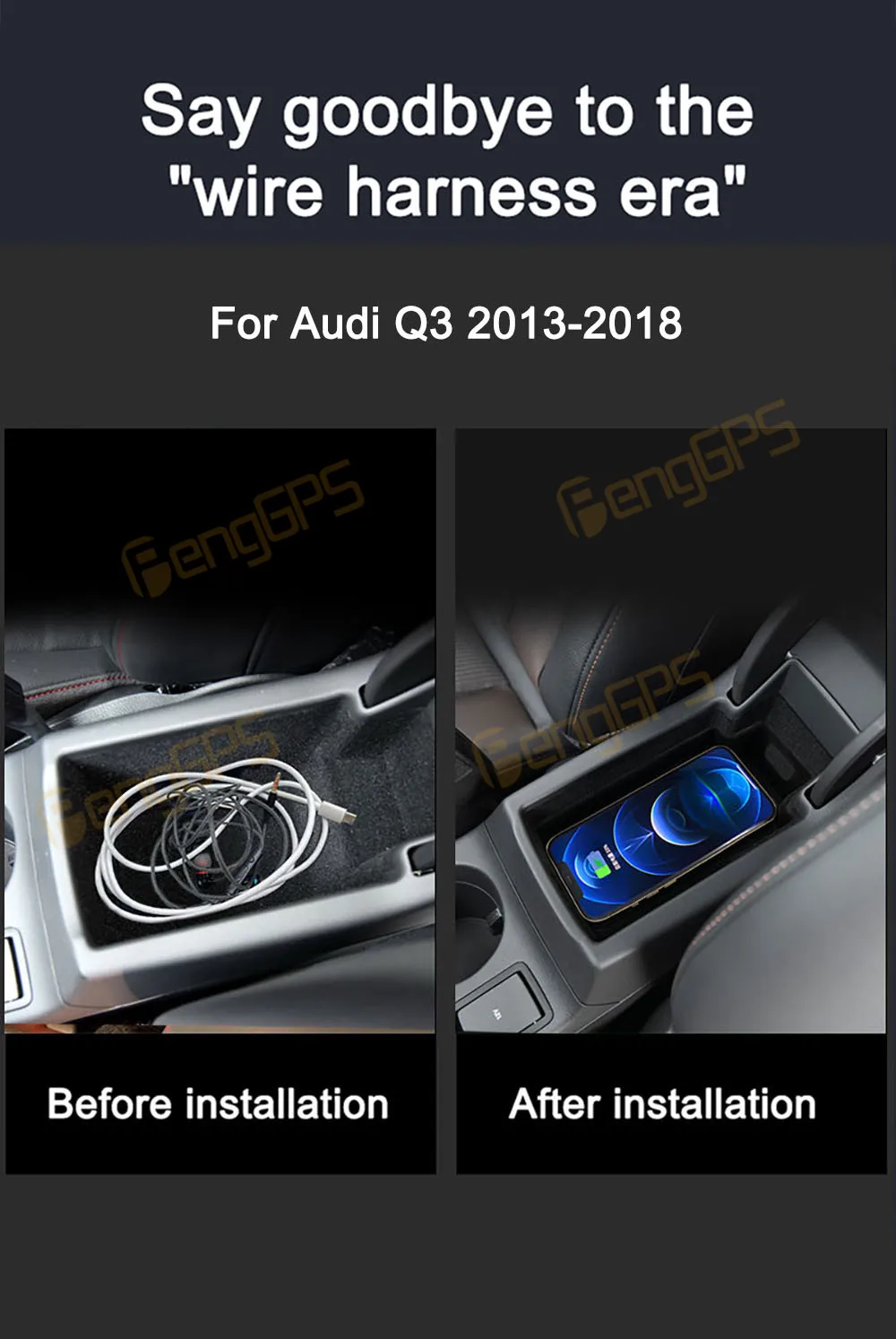 

2Din 15W QI Car Wireless Charger Center Console Phone Fast Charging Holder For Audi Q3 2013-2018 Armrest Box Accessories HUAWEI