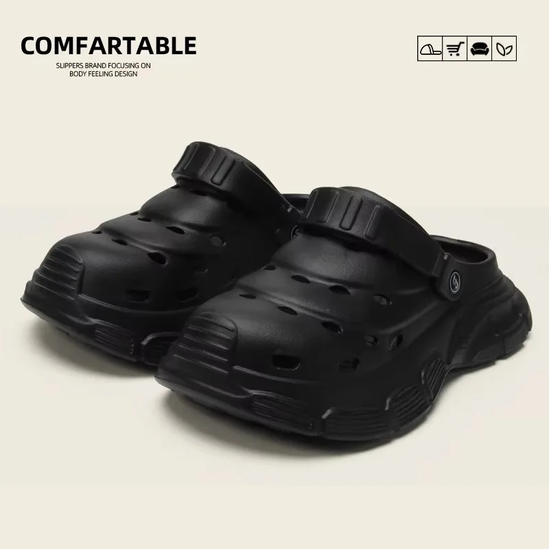 Fashion Men Thick Bottom EVA Clogs Breathable Hollow Out Hole Shoes Anti-slip Lightweight Indoor Outdoor Beach Slippers