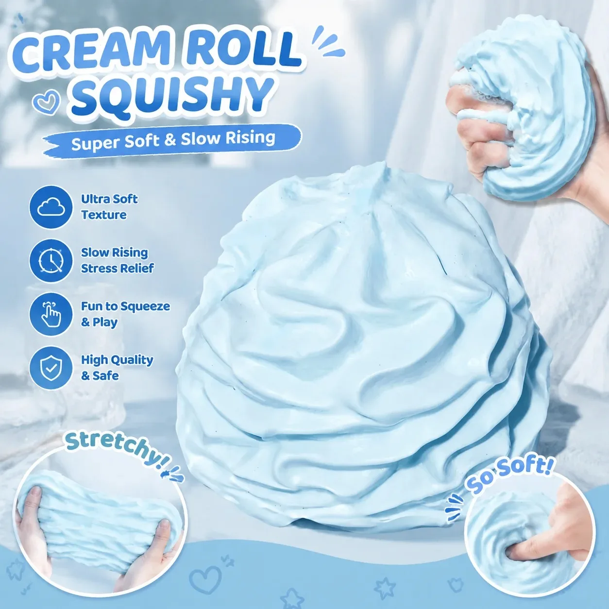 Soft Silicone Cream Cake Squishy Roll Slow Rising Squeeze Fidget Toy Hand Stress Relief Squishies Kid Relax Gift Supplies