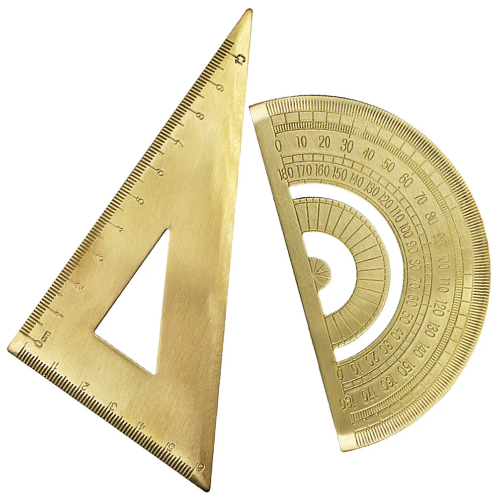 1Set Brass Protractor and Triangle Ruler Kit Multifunctional Geometric Measuring Tool for Art Education Use