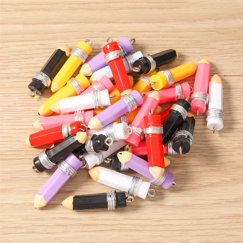 10 Stück 9 x 32 mm niedliche, gemischte Bonbonfarben-Simulations-Bleistiftkopf-Anhänger für DIY-Dekoration, Ohrringe, Halskette, Modeschmuck, Accessoires – Detail 7
