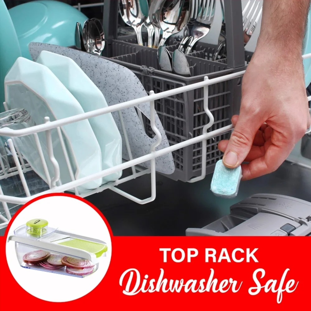 Krajalnica do mandoliny z pojemnikiem na 5 filiżanek i 4 ostrzami ze stali nierdzewnej do krojenia, szatkowania i tarki, łatwe czyszczenie, narzędzie kuchenne.