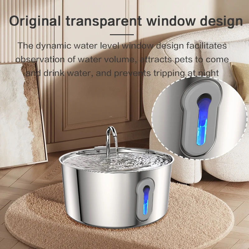 Automatic Cat Water Fountain for Pet Cats Dog 4.0L Stainless Steel Dispenser With Replacement Filter Indoor Drinking Feeding