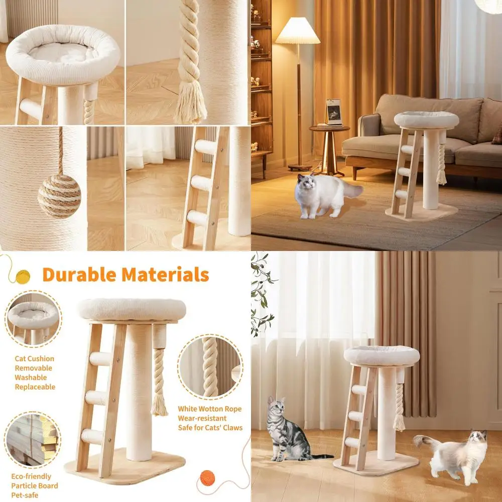 

Компактное домашнее угловое кошачье дерево с когтеточкой, кроватью, лестницей для восхождения, свисающим мячом и интерактивной веревкой