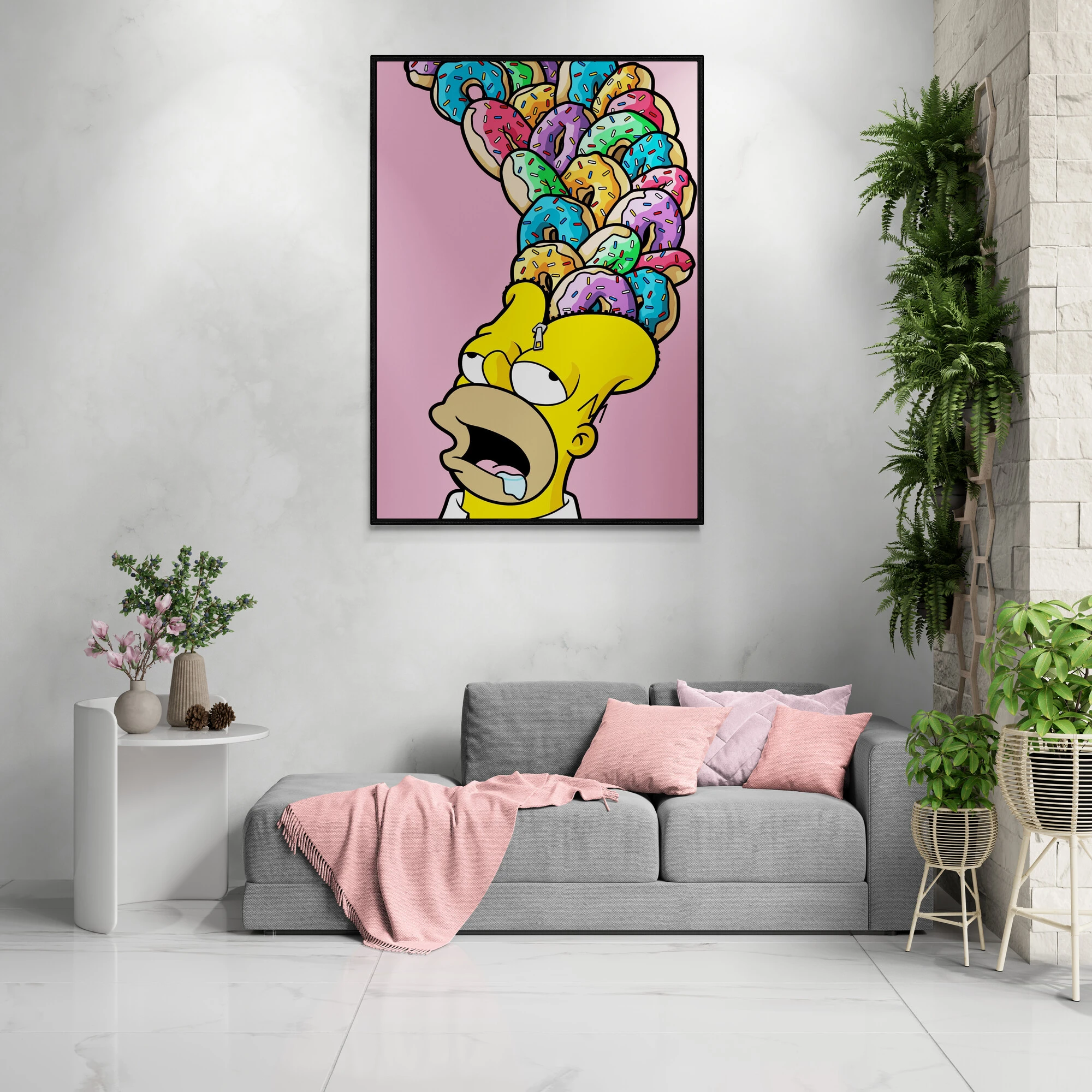 

Creative Disney Simpsons Drool Thinking About Donuts Wall Art Colorful Canvas Painting Poster For Living Room Modern Decor