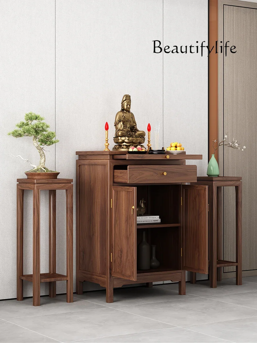 Ancestor God Cabinet Solid Wood Modern Simple Buddhist Niche Standing Cabinet Black Walnut Offering Cabinet Incense Table