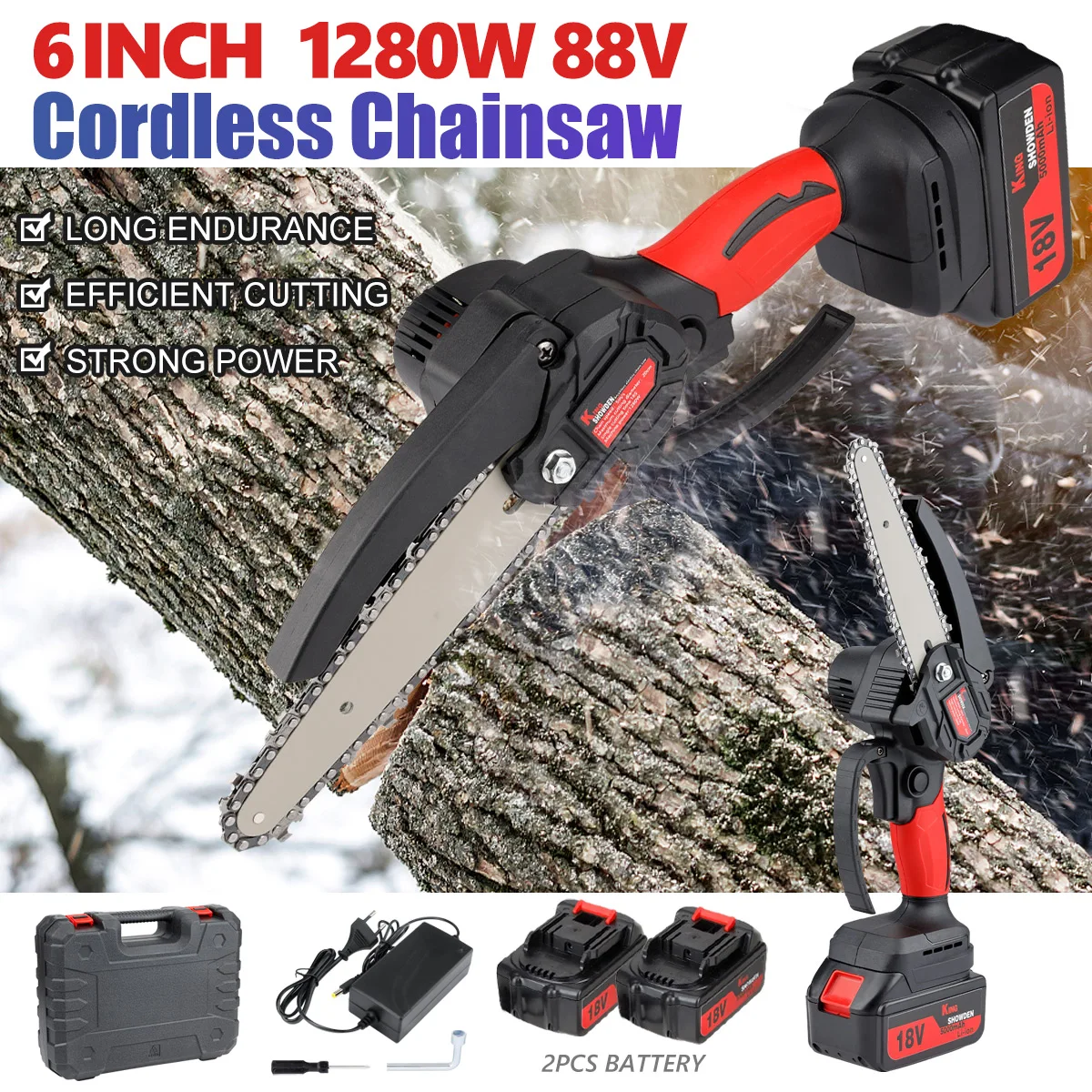 Brushless Chainsaw 6inch Cordless Electric Chain Saw Woodworking Garden Pruning Cutting Tool Rechargeable For makita 18V battery