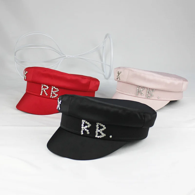 

Brand Designer Satin Diamond R B Letter Newsboy Caps Women Flat Militray Hat Adjustable Women Beret Hats Gorras Mujer