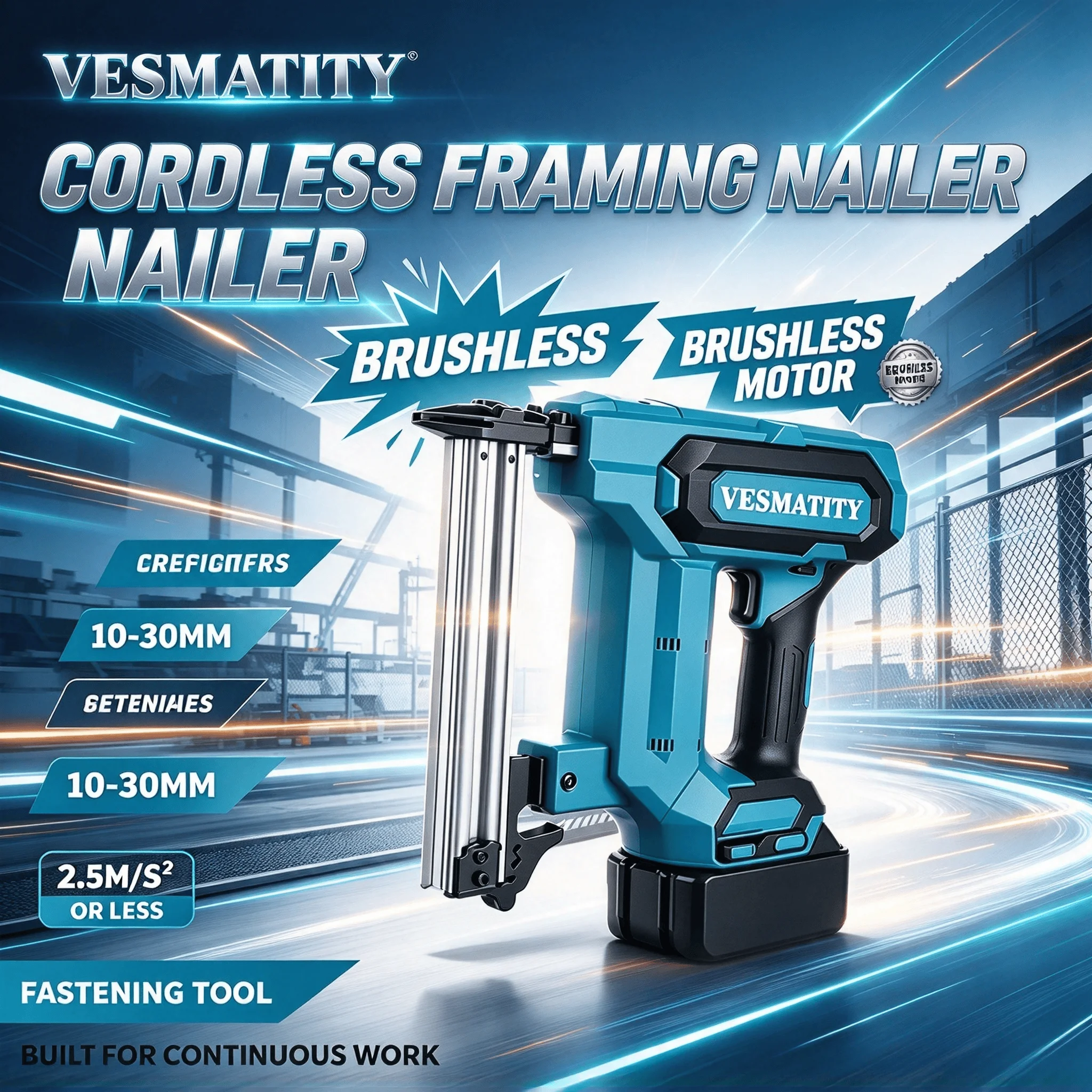 VESMATITY Heavy Nailer Cordless Nail Gun 100 Nail Tool for Flooring Shelving DIY Wood Projects for Makita Battery Turbo Max