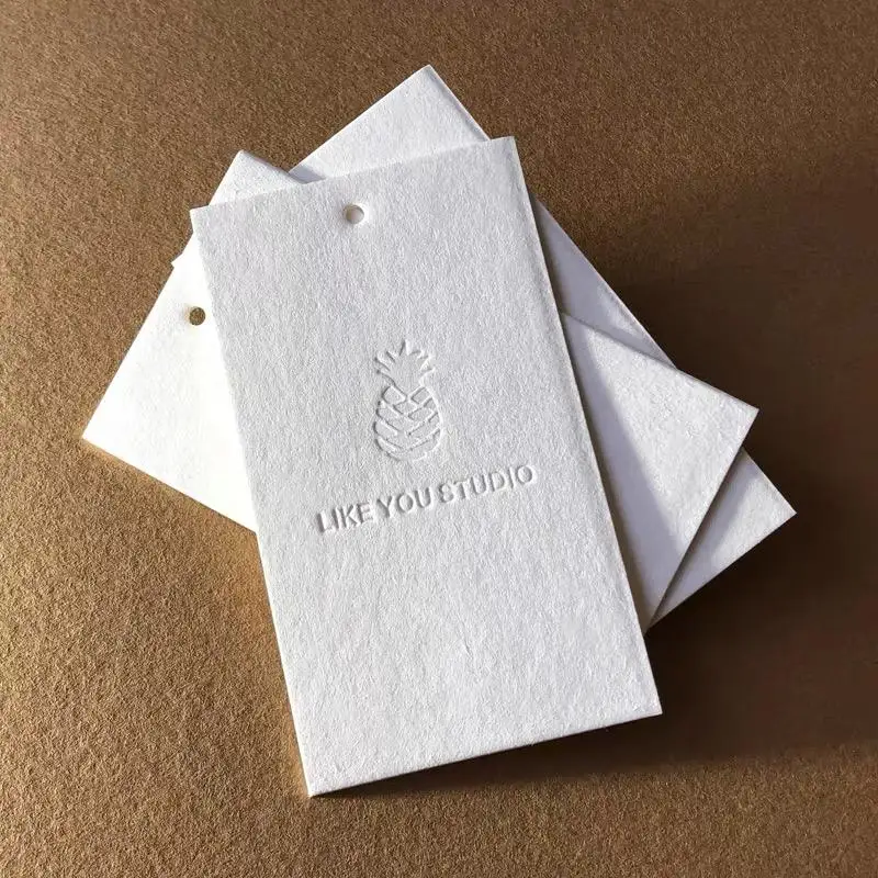 Luxury Embossed Logo Hang Tags Custom Brand Price Labels for High-end Clothing Bags Shoes Wholesale