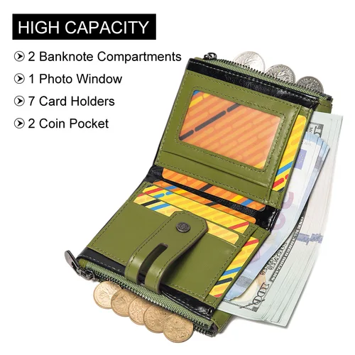 Imagen 2 del producto HUMERPAUL, billeteras de cuero de capa superior para mujer, tarjetero con bloqueo RFID, monedero versátil a la moda para mujer, Clip para dinero