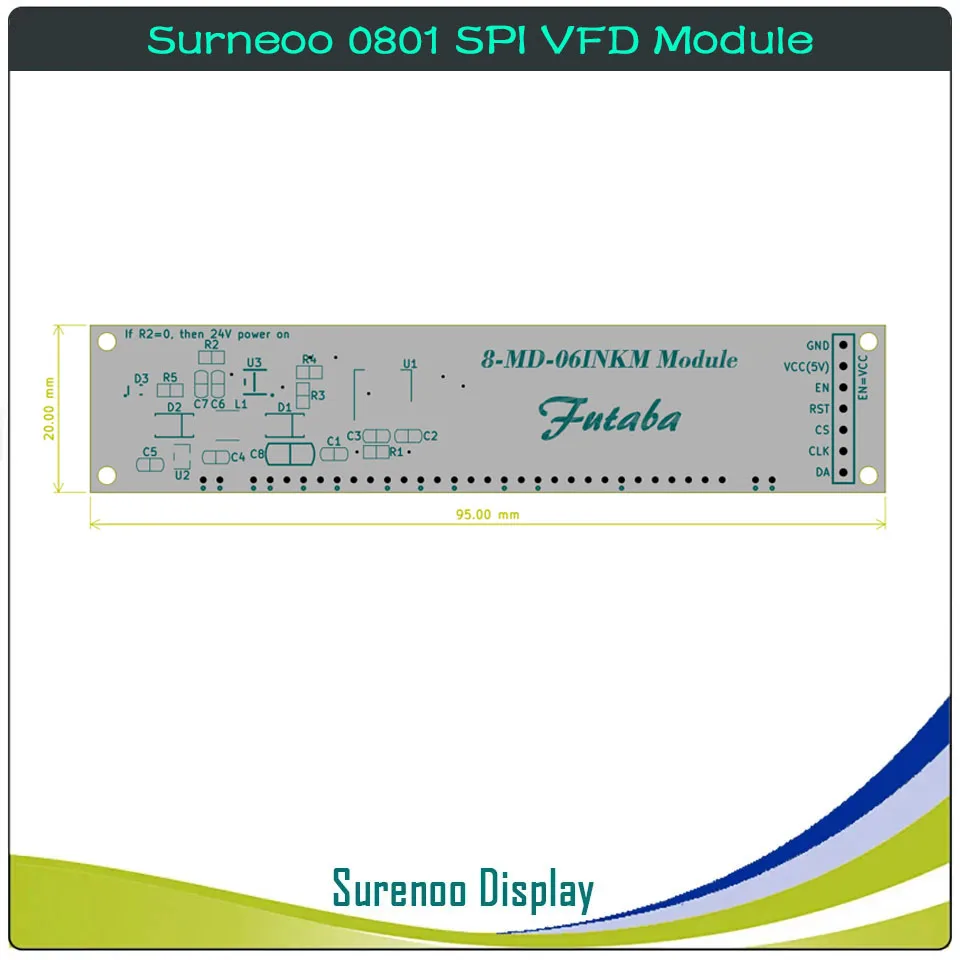 Surenoo 7P 0801 801 8X1 Serial SPI VFD LCD Module Display Screen for Arduino STM32 C51 Code