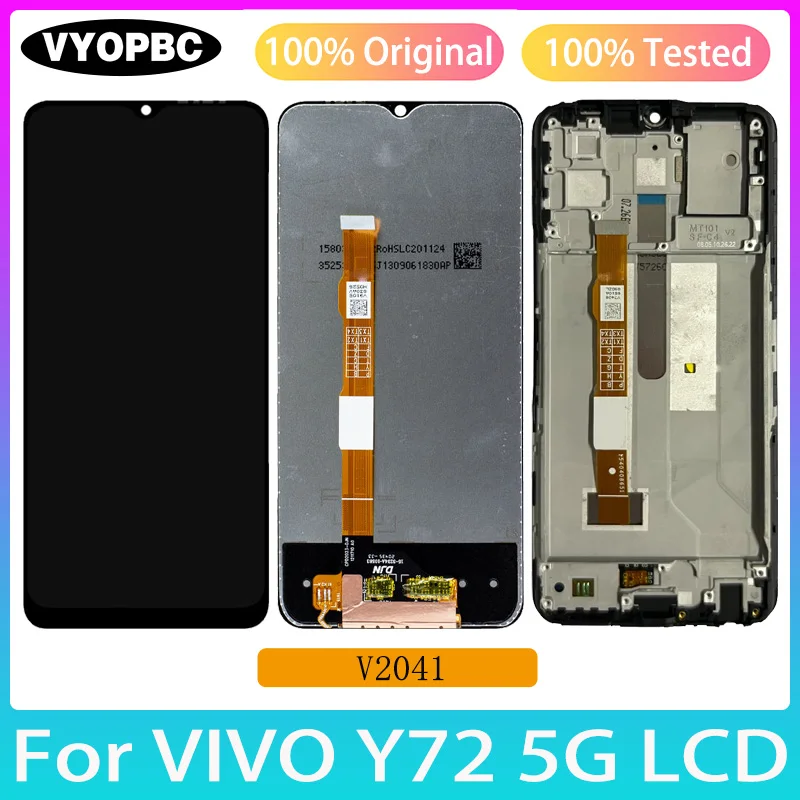 For VIVO Y72 5G Original LCD Display With Frame Panel Digitizer Assembly Repair Replacement Parts Touch Screen