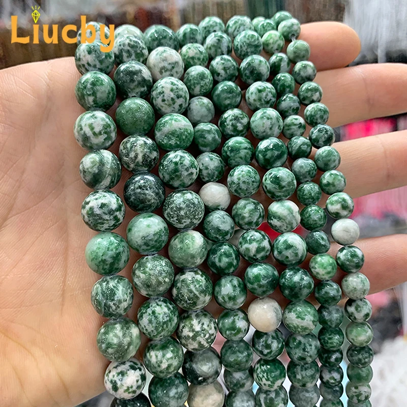 Naturstein grüner Fleck Stein perlen für Schmuck machen DIY Frau Hands chnur halbe Kette Zubehör Geschenk 15 "Zoll 4/6/8/10/12mm – Detail 6